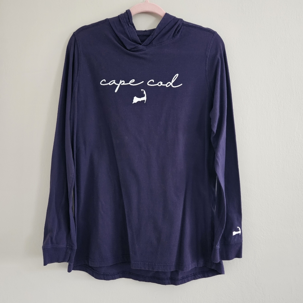 Cuffy's Cape Cod Sweatshirt Navy Blue Hoodie Thin Large Long Sleeve Cotton